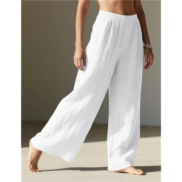Linen Pants Women Wide Leg White - Picture 3 of 6